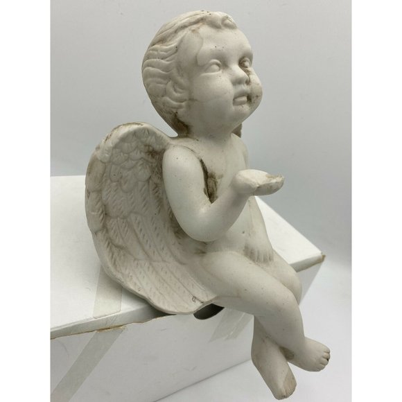 VINTAGE Bisque ANGEL CHERUB SHELF SITTER FIGURINE  8" - Picture 1 of 7